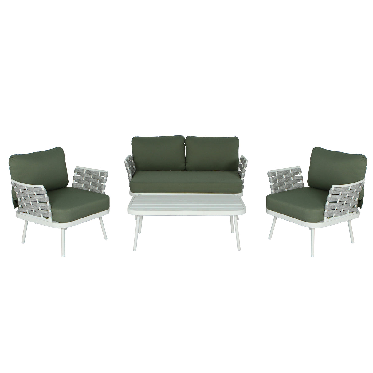 Mariano Steel 4-Pieces Conversation Set, Off White+Green