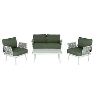 Mariano Steel 4-Pieces Conversation Set, Off White+Green