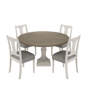 Tannen - Round 5 Piece Dining Table (Set of 5) - White And Gray