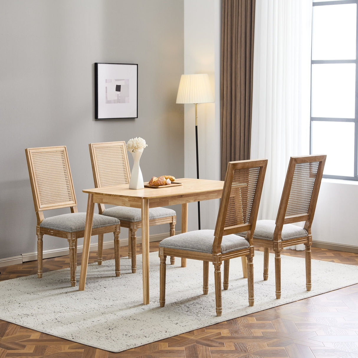 French Country Dining Chair With Rectangular Cane Backrest And Smooth Upholstered Seating - Best Buy Furniture