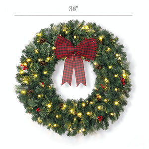 36 Inch Prelit Crestwood Spruce Christmas Wreath with Bow