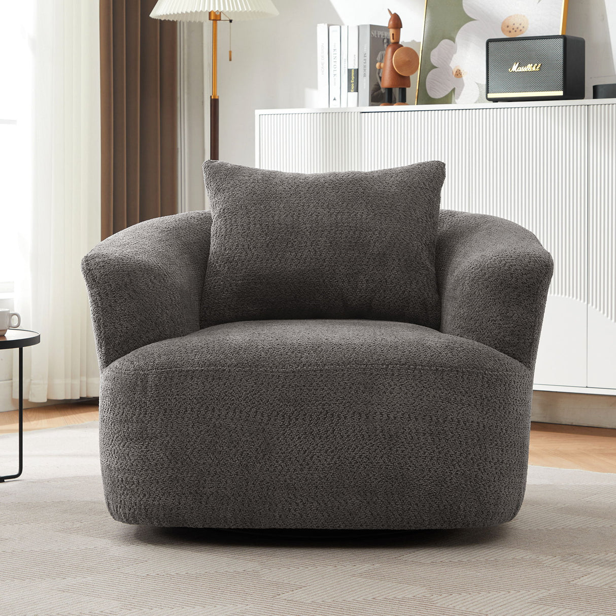 360° Swivel Barrel Sofa Chair With Throw Pillow, Upholstered Accent Chair