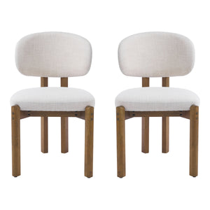 Beige Upholstered Mid-Century Dining Chair