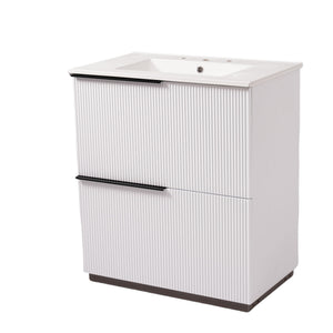 Fluted Bathroom Vanity With Ceramic Sink, Soft Close Slides