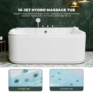 KORRA 61 Inch Acrylic Whirlpool Massage Bathtub for 2 Person
