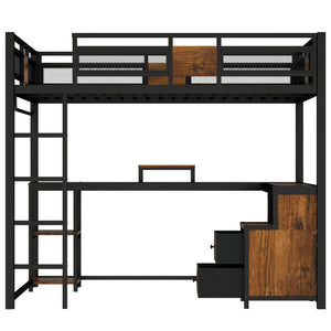 Queen Loft Bed with Desk and Storage