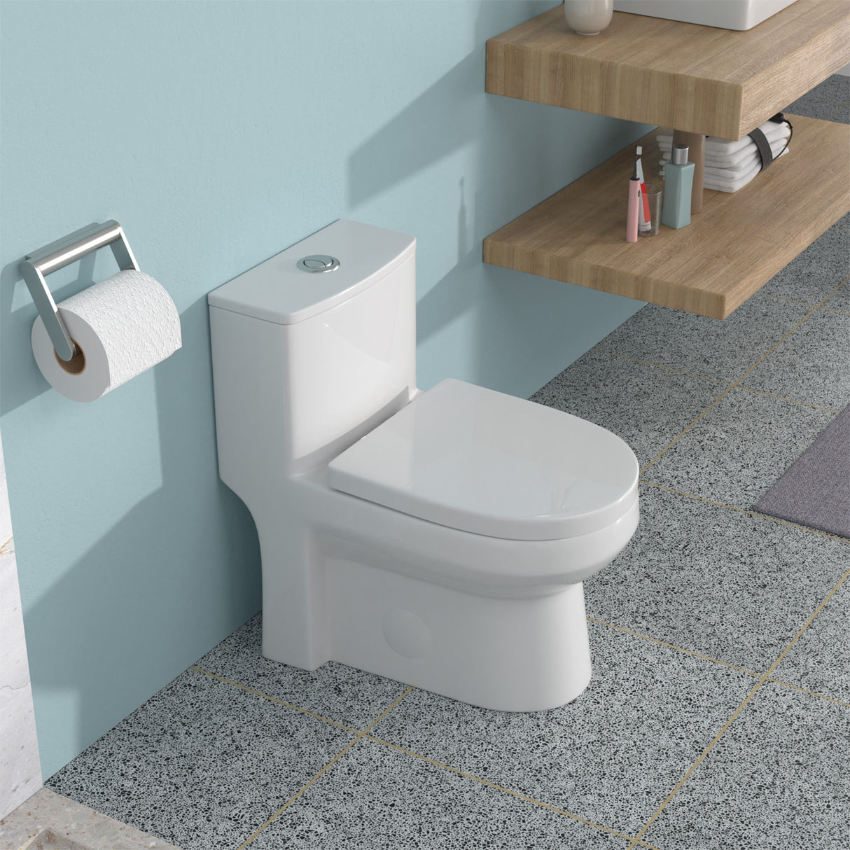 Ceramic One Piece Toilet for Bathroom, 12-inch Rough-In, Dual Flush