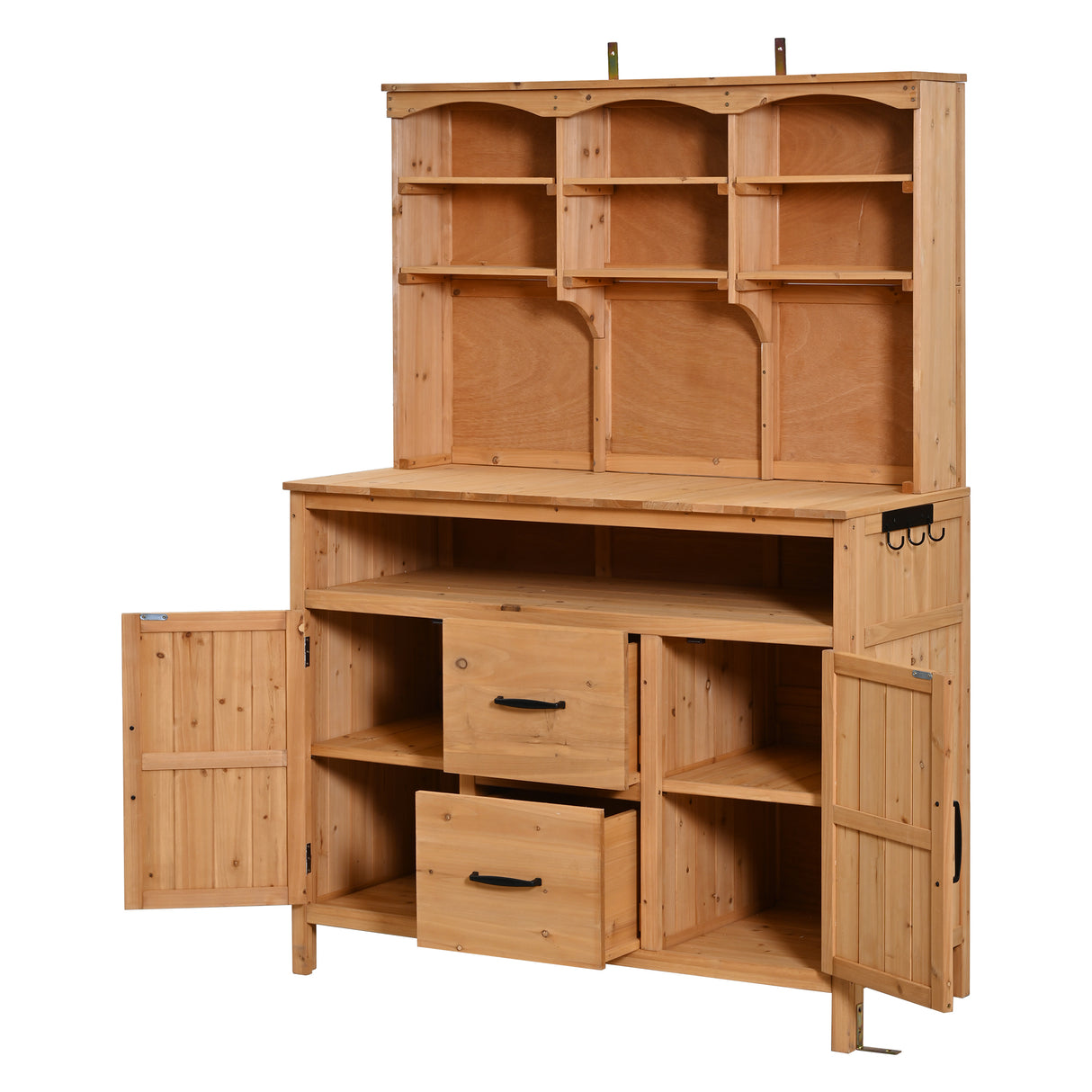 TOPMAX Large Fir Wood Potting Bench with Hutch, Cabinets & Drawers