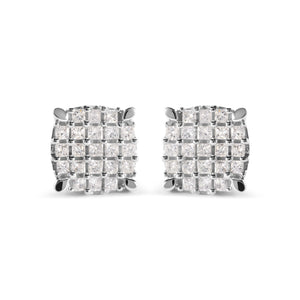 10K White Gold 3/4 Cttw Princess Diamond Composite Cushion Shape Stud Earrings (I-J Color, I1-I2 Clarity)