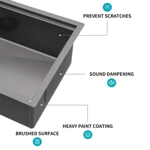 Workstation Kitchen Sink 30" X 18" X 10" Single Bowl Undermount 16 Gauge - Gunmetal Black
