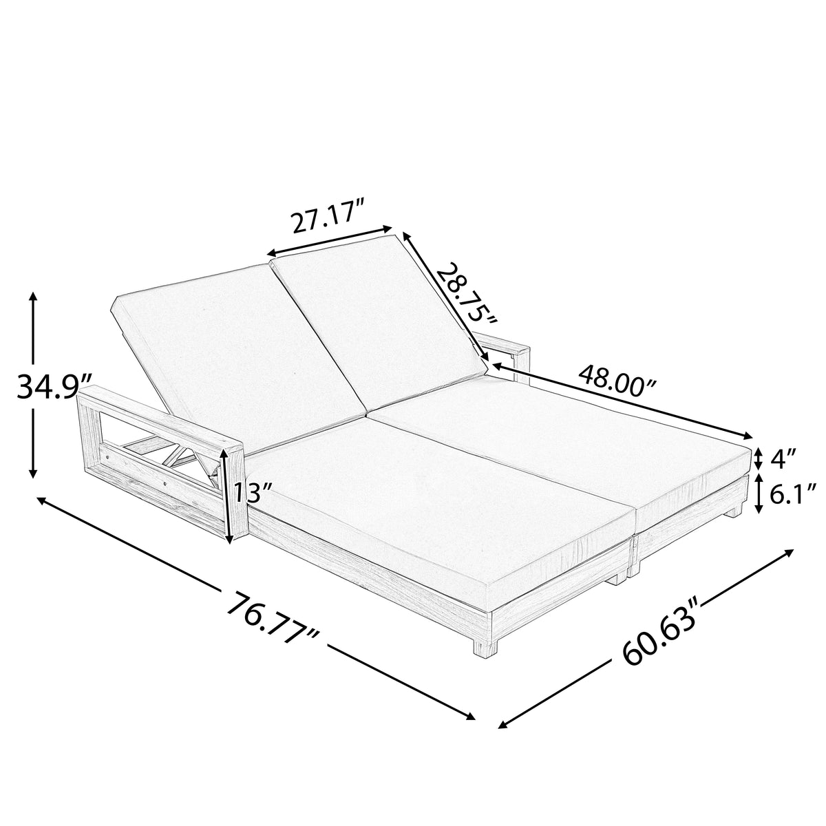 Double Acacia Wood Chaise Lounge Set