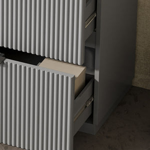 Fluted Bathroom Vanity With Ceramic Sink, Freestanding Cabinet