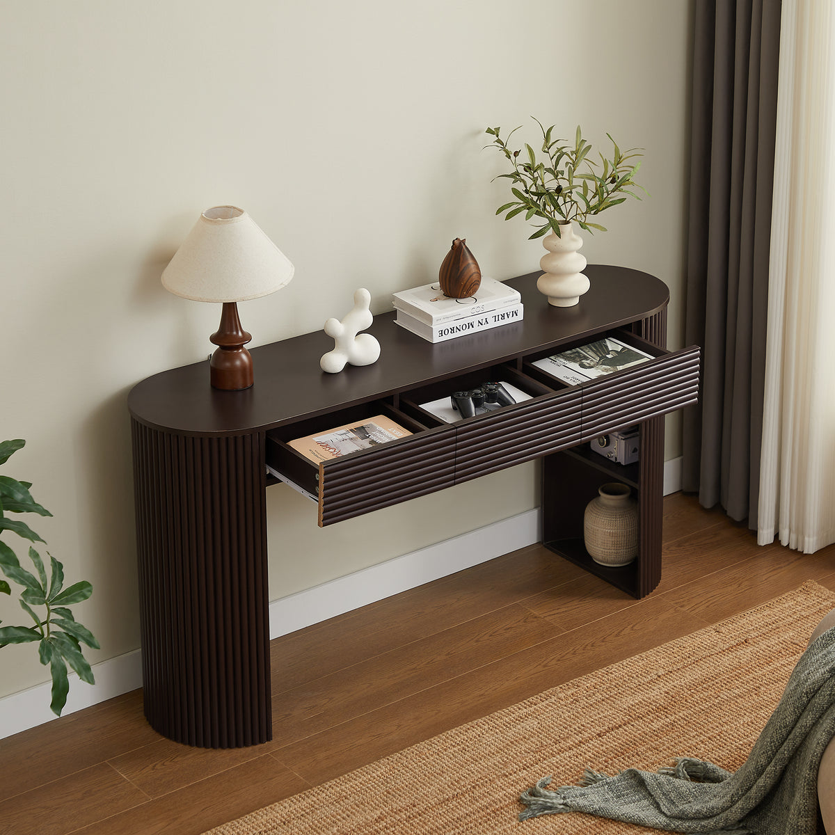 Retro Console Table with Storage, 3 Drawers