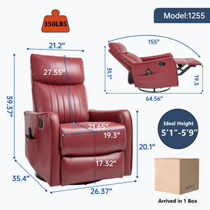 Red Faux Leather Heat Massage Manual Recliner Chair with Rocker and Swivel