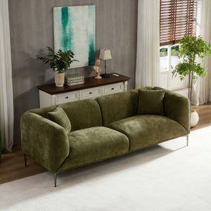Modern 3-Seat Sofa, 82-Inch, Green Boucle Fabric