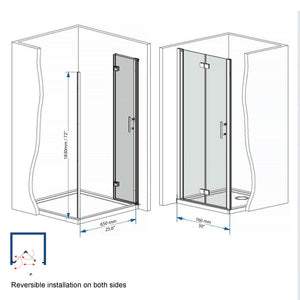 31-30"x 72" Bifold Shower Door, 1/4" (6mm) Tempered Glass