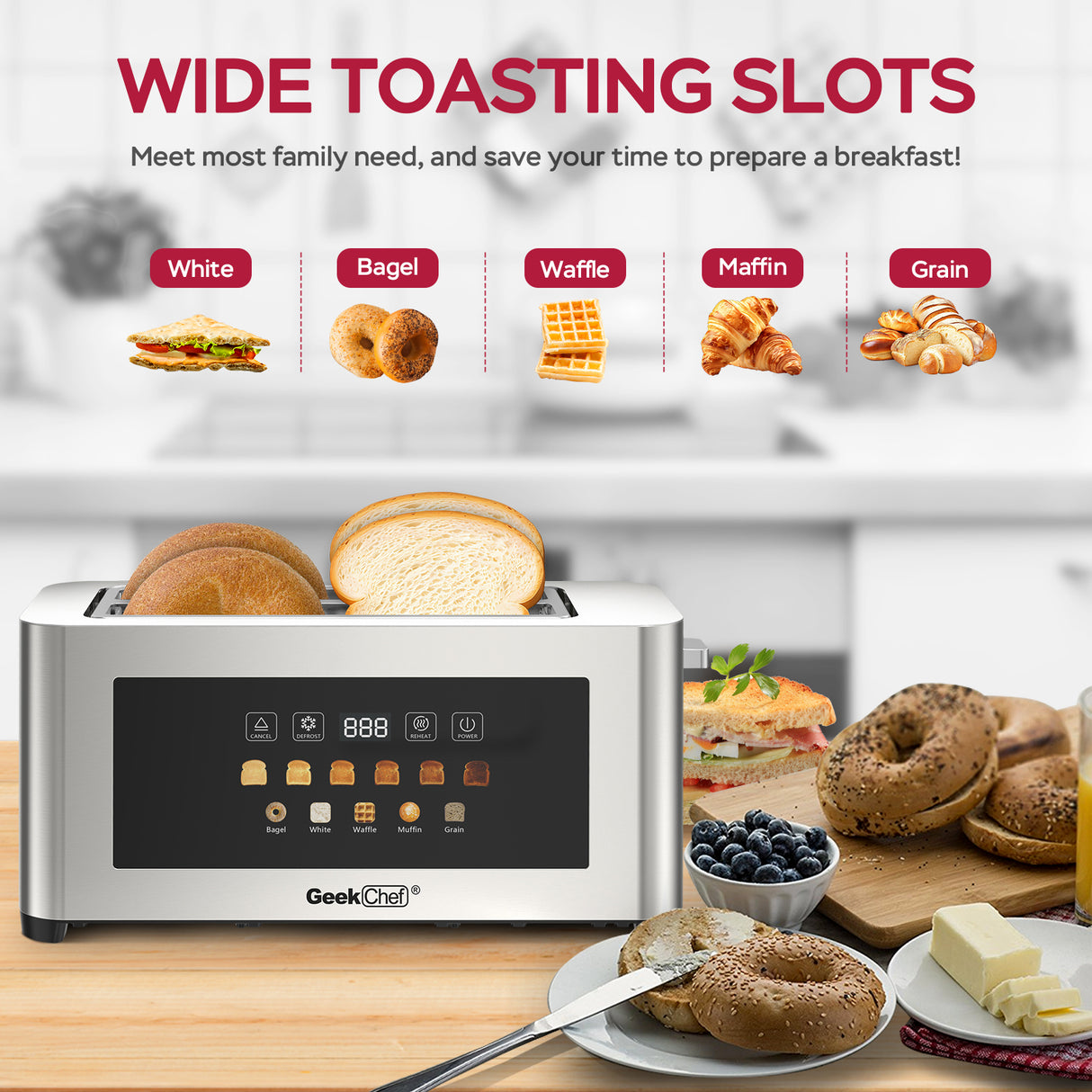4-Slice Toaster with Extra-Wide Entrance and LED Display