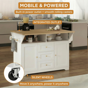 Large Kitchen Island with 2 Drop Leaf and Power Outlet