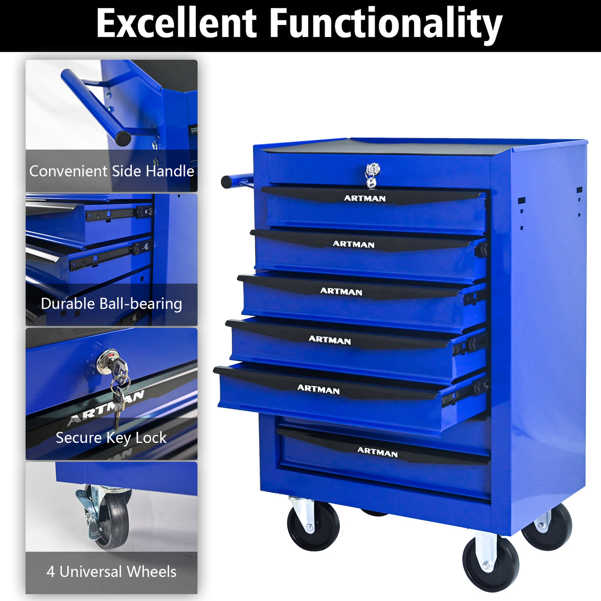Rolling Metal Tool Chest with 7 Drawers