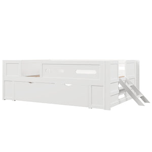 Platform Bed With Guardrail And Drawer