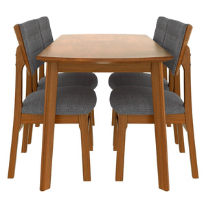 Mid Century Modern Dining Table Set For 4, Solid Wood Dining Table And Solid Wood Chairs, 5 Pieces Farmhouse Dining Table And 4 Upholstered Chairs - Brown / Gray