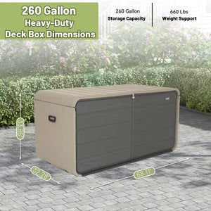 260 Gallon Plastic Deck Box - Large Patio Storage Box