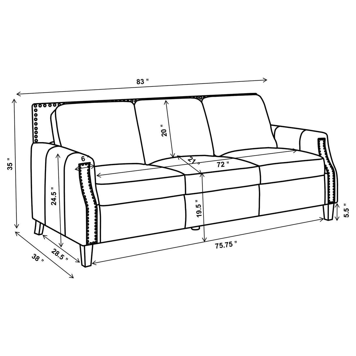 Gunderson - Upholstered Recessed Sofa In Sugar Leather With Tapered Legs - Brown