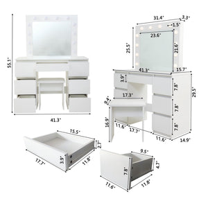 Large Vanity Tables With Mirror And Light - Matte White