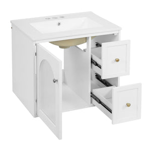 Wall-Mounted Bathroom Vanity Set With Sink, 2 Drawers And Soft-Close Door
