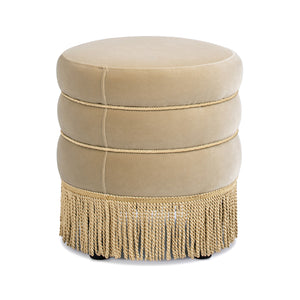 Edward 17.5" Round Upholstered Ottoman with Bullion Fringe