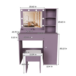 Stylish Vanity Desk Set with Padded Stool & Adjustable Lighted Mirror