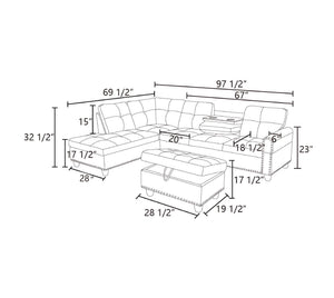 Reversible L-Shaped Sectional Couch with Storage Ottoman, Tufted
