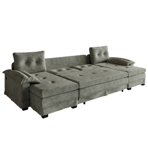 U-Shaped Sleeper Sofa With Pull Out Bed, Removable Armrests & USB Ports For Living Room