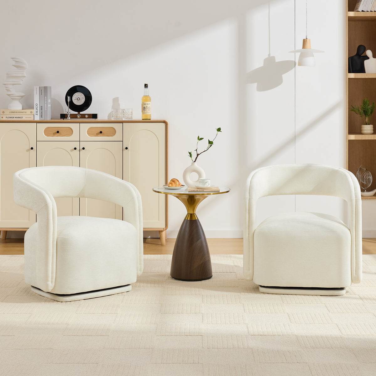 Chenille Fabric Swivel Accent Armchair