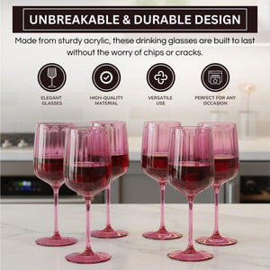 Khen Acrylic Lucia Stemmed Goblets -  Set of 6 |14oz | Coral