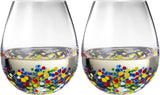 The Wine Savant Mexican Wine Glasses Hand Blown Confetti Rock Artistic Break Resistant Glass Drinkware - Clear