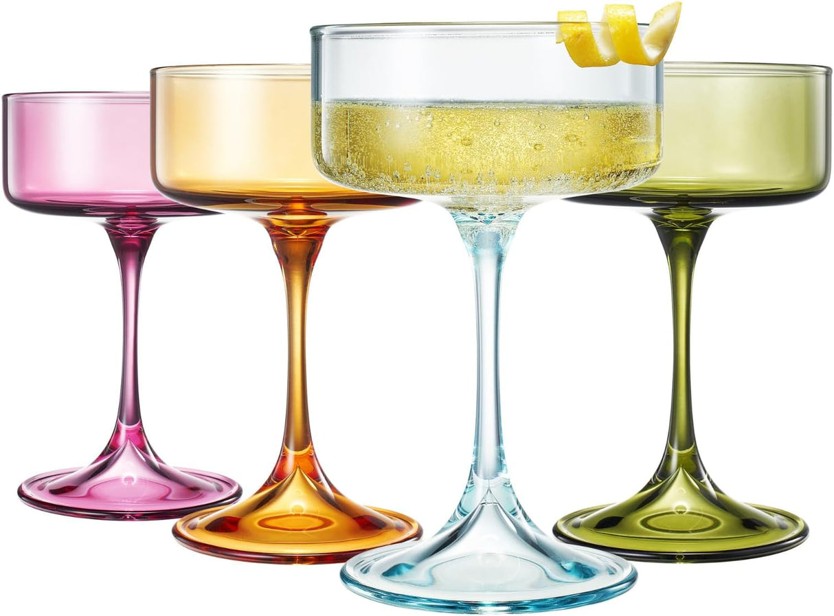 Khen Champagne Coupes Morgan Set Vibrant Stemware Drinkware for Parties - Set of 4 Multicolor