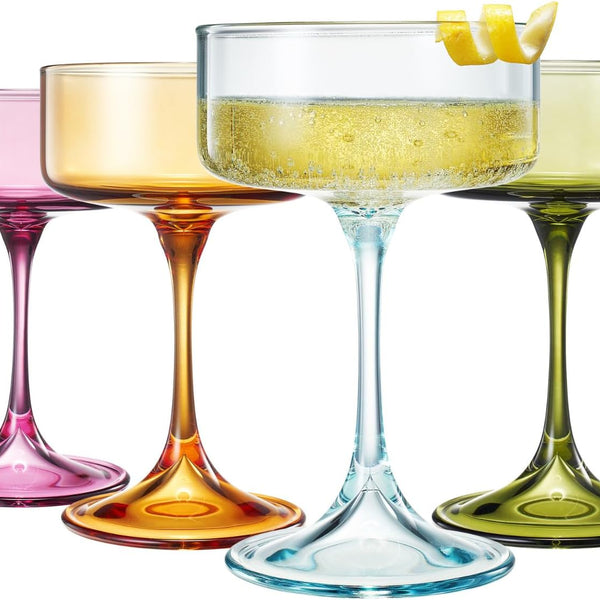 Khen Champagne Coupes Morgan Set Vibrant Stemware Drinkware for Parties - Set of 4 Multicolor