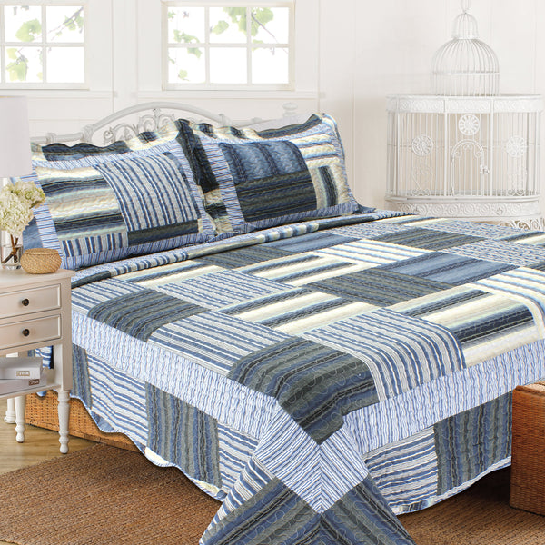 3-Piece Cotton Blend Reversible Quilt Set