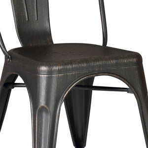 Set of 4 Stackable Metal Dining Chairs, Modern Industrial Slat Back