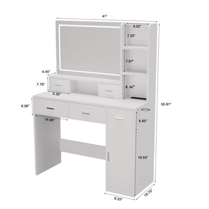 40.95" Newly Designed Smart Mirror Dressing Table With Drawers And Storage Cabinet, Dressing Table With Dressing Pad For Bedroom, Dressing Room