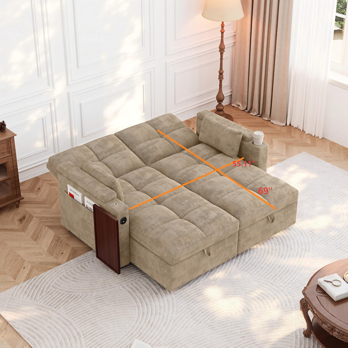66.33" Modular Sleeper Sofa with Double Storage Chaise