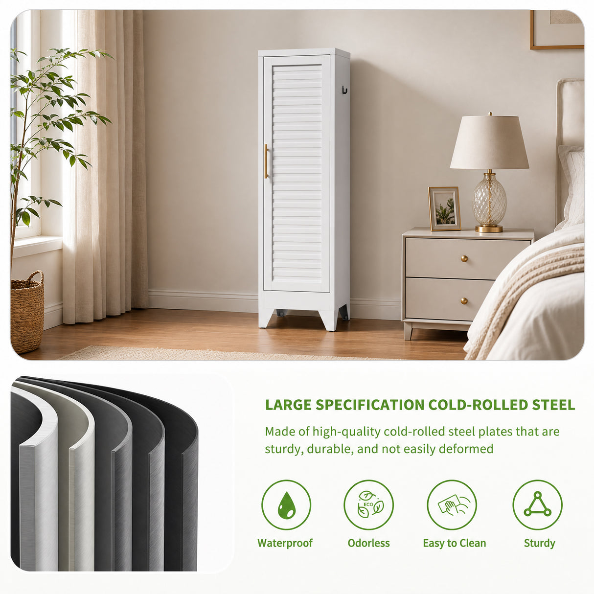 47.2" Narrow Metal Storage Closet with Louvered Door