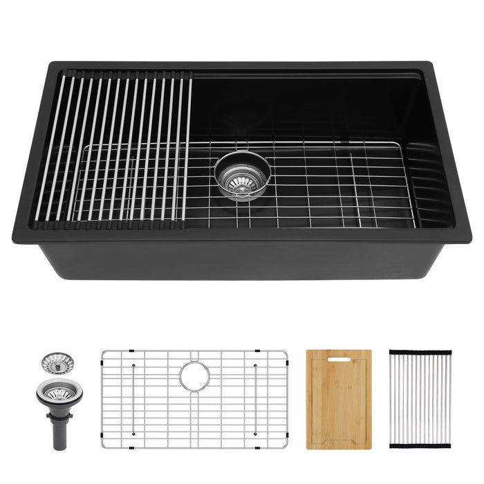 Quartz Composite Undermount Kitchen Sink with Workstation - Black or White