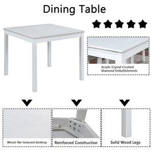 Dining Table Set With Crystal Decoration And Upholstered Chairs