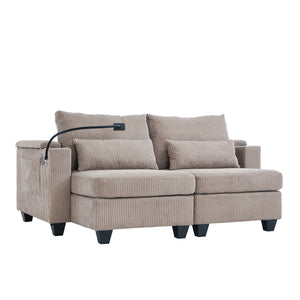 Convertible Chaise Lounge Sofa Chair With USB Ports, Cup Holders, Phone Holder And Storage