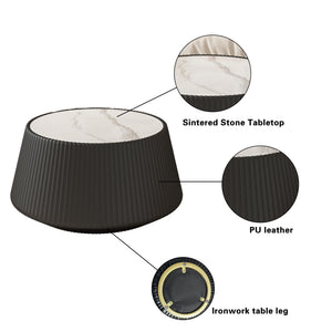 Light Sintered Stone Top Cup Shape Leather Coffee Table