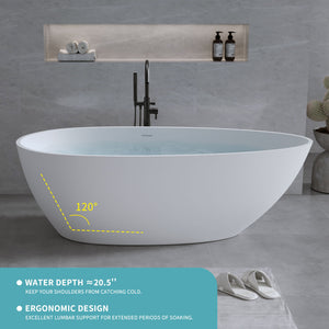 Solid Surface Matte Tub, Freestanding Solid Surface Resin Stone Bathtub, Solid Surface Matte White Soaking Tub, Free Standing Tub With Overflow And Pop-Up Drain - Matte White