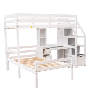 Loft Bed With Stand Alone Bed, Storage Staircase, Desk, Shelves, And Drawers