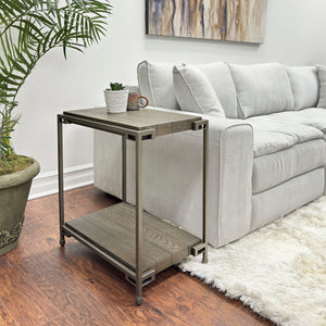 Corbeta - 3 Piece Metal Frame Wood Living Room Coffee Table And 2 Chairside Tables Set, Aged Graphite - Brown